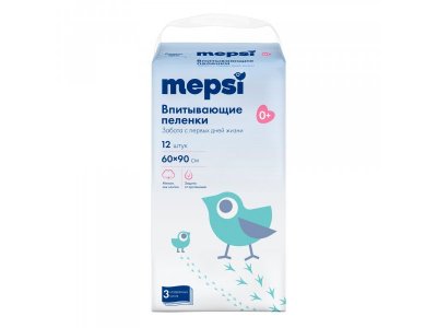 Пеленки детские Mepsi одноразовые впитывающие 60*90, 12шт.  1-00485734_2