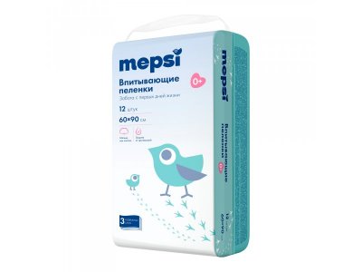 Пеленки детские Mepsi одноразовые впитывающие 60*90, 12шт.  100485734