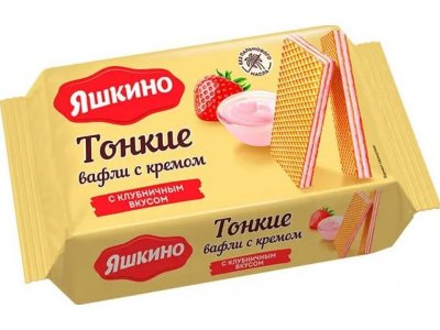 Вафли Яшкино тонкие с кремом с клубничным вкусом, 144гр Жёлт/красн/оранж/син/гол/бел 100486900