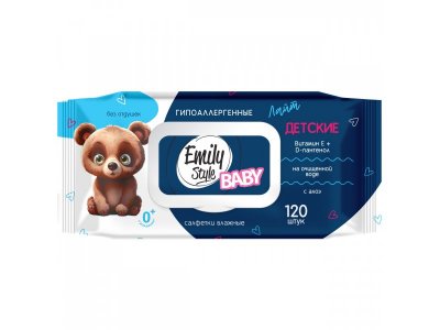 Салфетки влажные Emily Style детские без отдушек с клапаном, 120шт 1-00487010_2