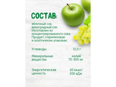 Сок Бабушкино Лукошко Яблоко, виноград осветленный, Tetra Pak 200 мл 1-00137575_4