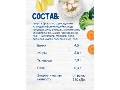 Суп-пюре Бабушкино Лукошко из брокколи с фрикадельками из индейки 190 г 1-00222191_2