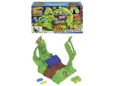 Автотрек Hot Wheels Monster Trucks Gunkster: Ooze Battle, Ганкстер: Бой со Слизью с 1 машинкой Монст разноцветный 100488277