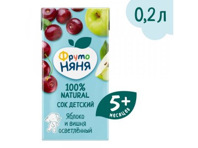 УПАКОВКА Сок ФрутоНяня Яблоко, вишня осветленный, 200мл, 18шт 1-00488562_6