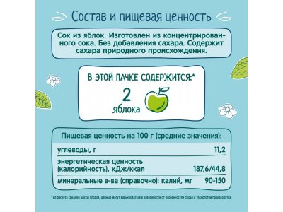 УПАКОВКА Сок Фрутоняня осветленный без сахара яблочный, 200мл, 18шт 1-00488563_5