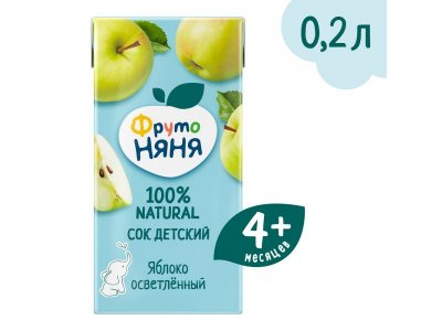 УПАКОВКА Сок Фрутоняня осветленный без сахара яблочный, 200мл, 18шт 1-00488563_6