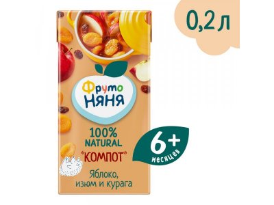 Компот Фрутоняня Яблоко, изюм и курага, 200мл, 18шт 1-00488564_6