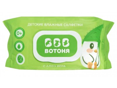 Салфетки влажные Вотоня с алоэ, с пластиковым клапаном, 72 шт. 1-00480982_2