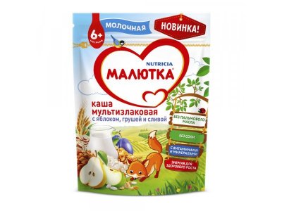 Каша Малютка молочная мультизлаковая с яблоком, грушей и сливой 220 г, пауч 1-00000457_2
