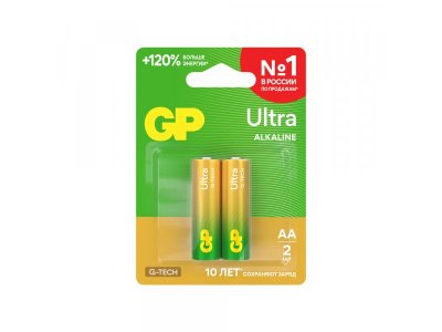 Алкалиновые батарейки GP Ultra Alkaline G-Tech 15А AA, LR6, 3100 мАч, 2шт 100490152